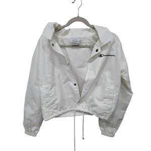 Champion White Windbreaker Snap Front Jacket Womens Medium Cropped J0334 100